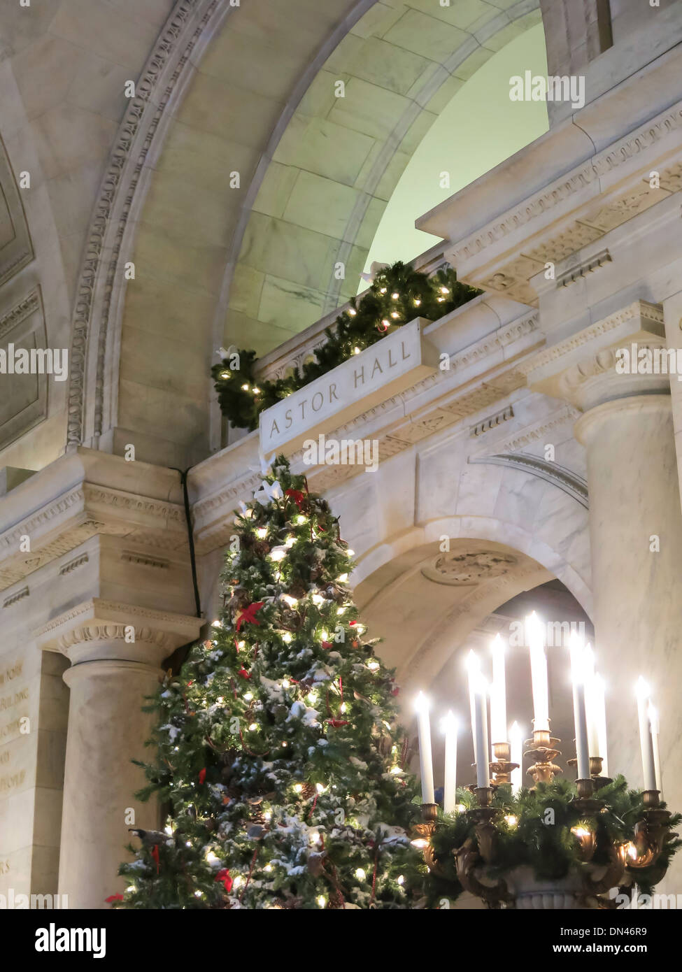 Albero di Natale Display, New York Public Library Foto Stock