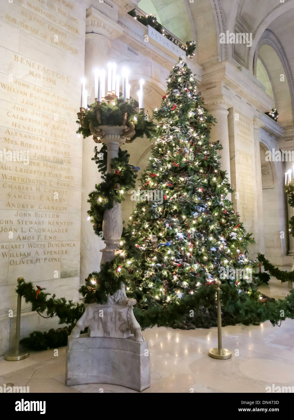 Albero di Natale Display, New York Public Library Foto Stock