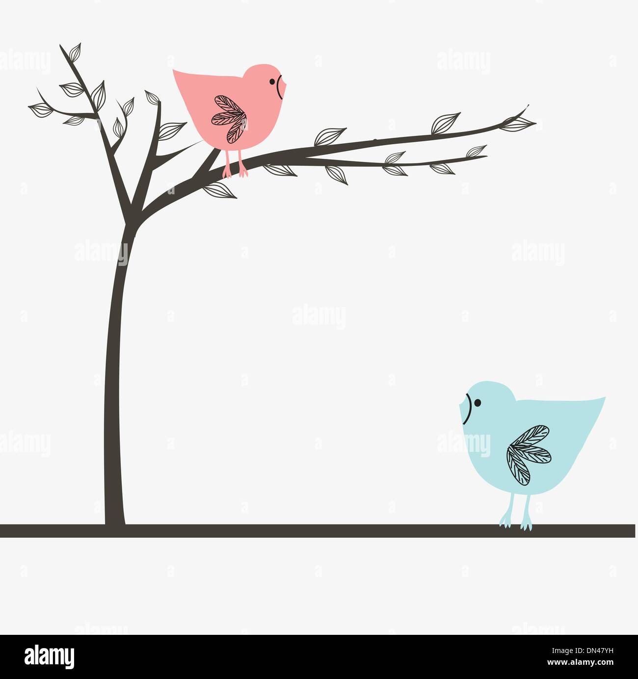 Simpatico biglietto di auguri con uccellini su uno swing Illustrazione Vettoriale