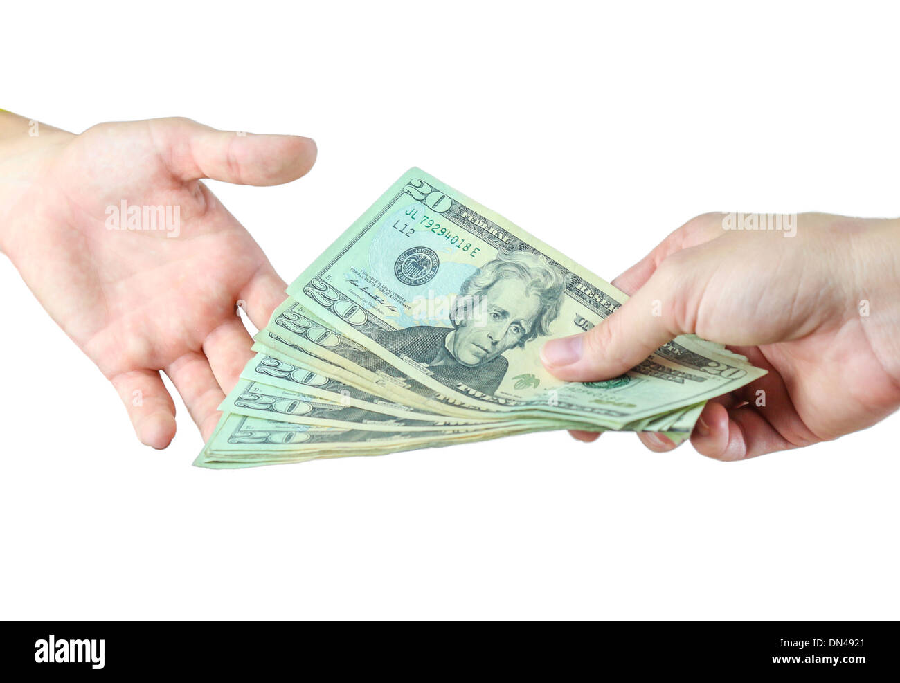 Una mano dando denaro e una parte di ricezione Foto Stock