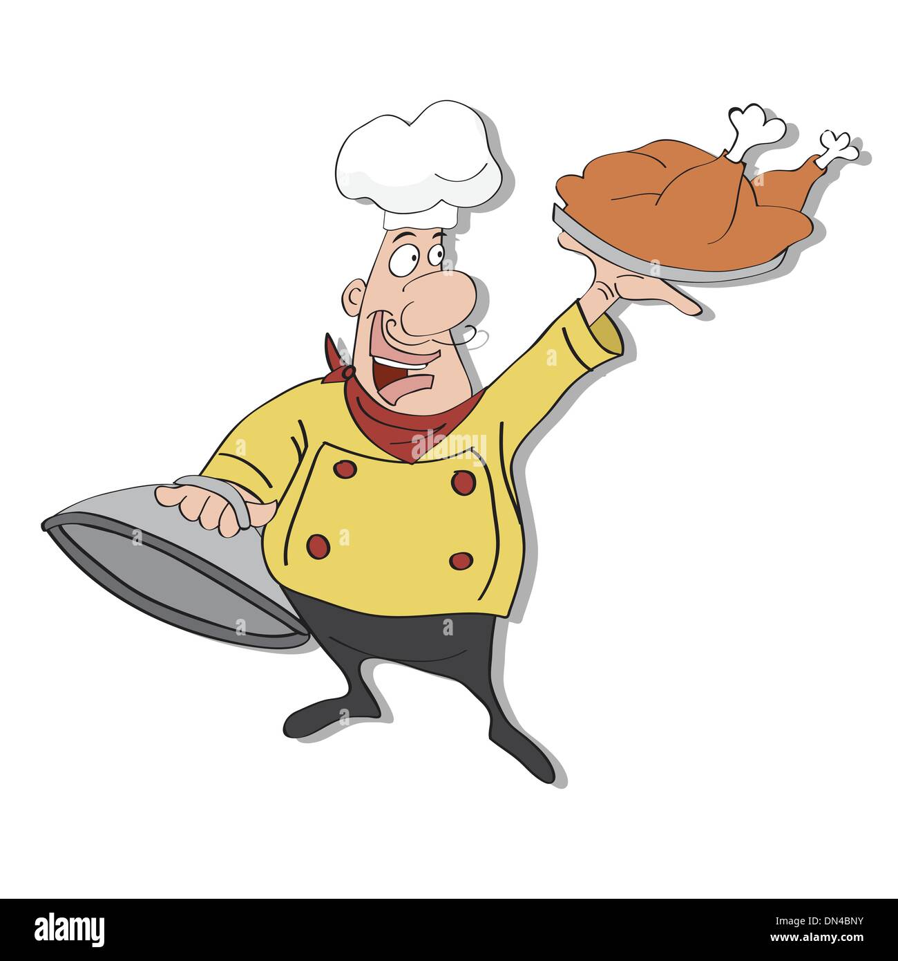 Funny cartoon chef con il vassoio di cibo in mano Illustrazione Vettoriale