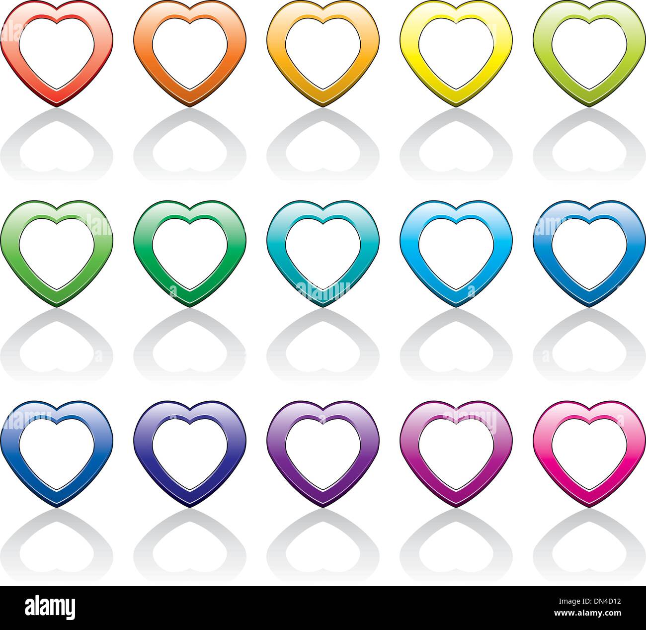 Set di vettore di colorati simboli di cuore Illustrazione Vettoriale