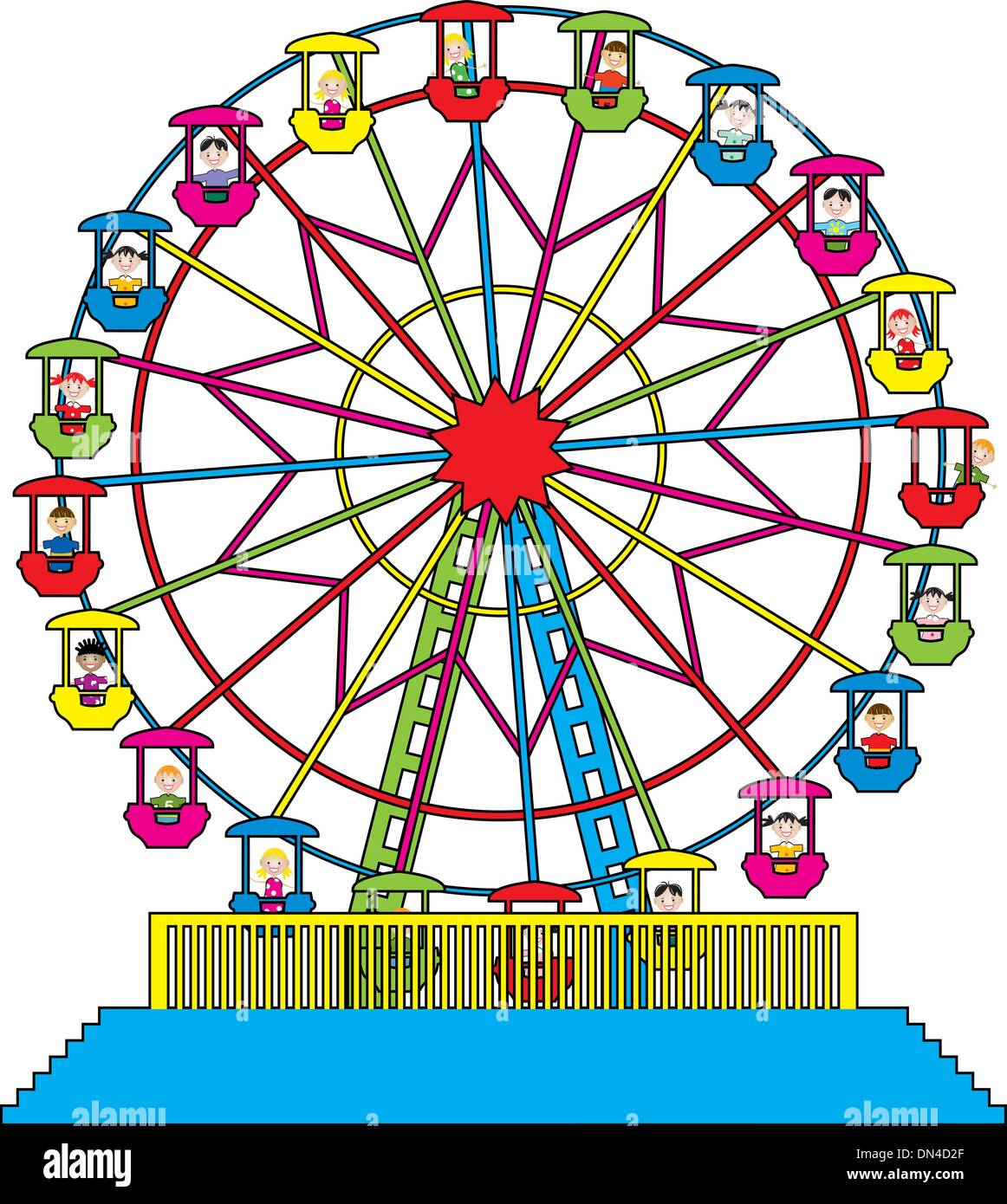 Il vettore ruota panoramica Ferris con bambini felici Illustrazione Vettoriale