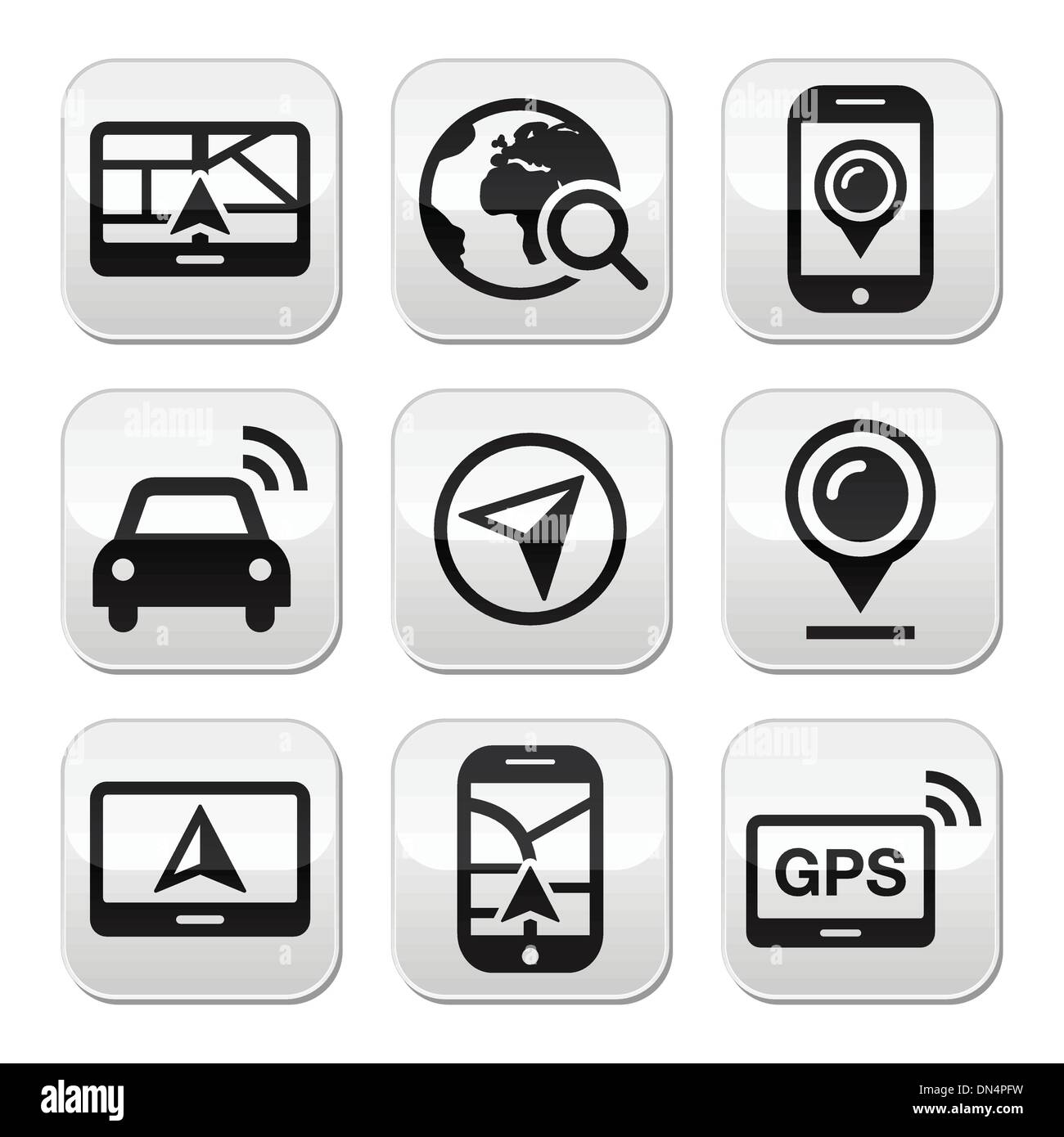 GPS, Navigazione vettore di viaggio i pulsanti impostati Illustrazione Vettoriale