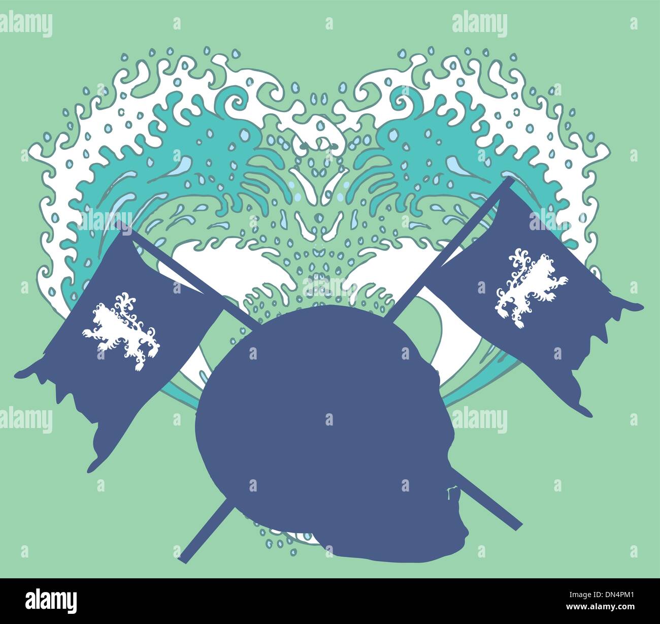 Tatuaggio tribale del cranio e lion vettore di flag arte Illustrazione Vettoriale