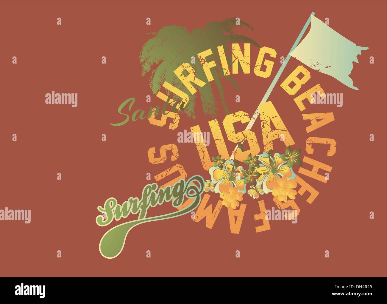 Palm Beach surf e vettore di flag arte Illustrazione Vettoriale