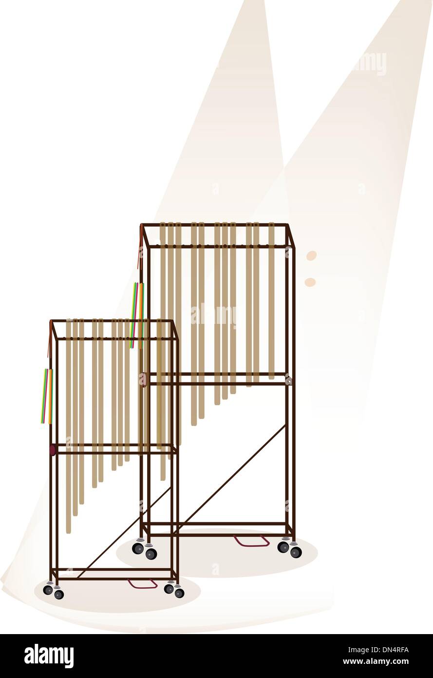 Un Musical Tubular Bells sulla fase marrone sfondo Illustrazione Vettoriale