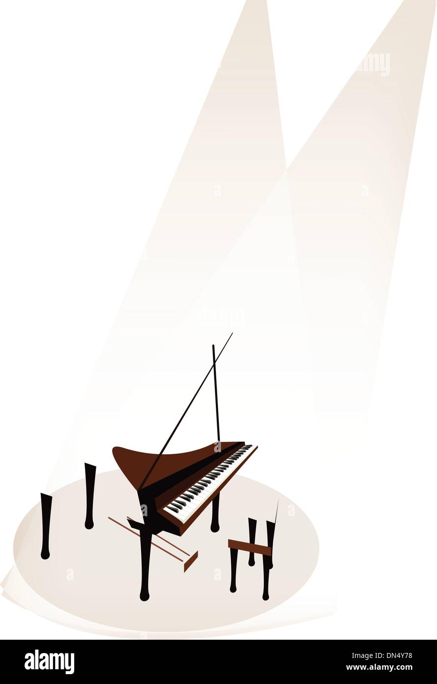 Un retrò Grand Piano marrone su sfondo dello stadio Illustrazione Vettoriale