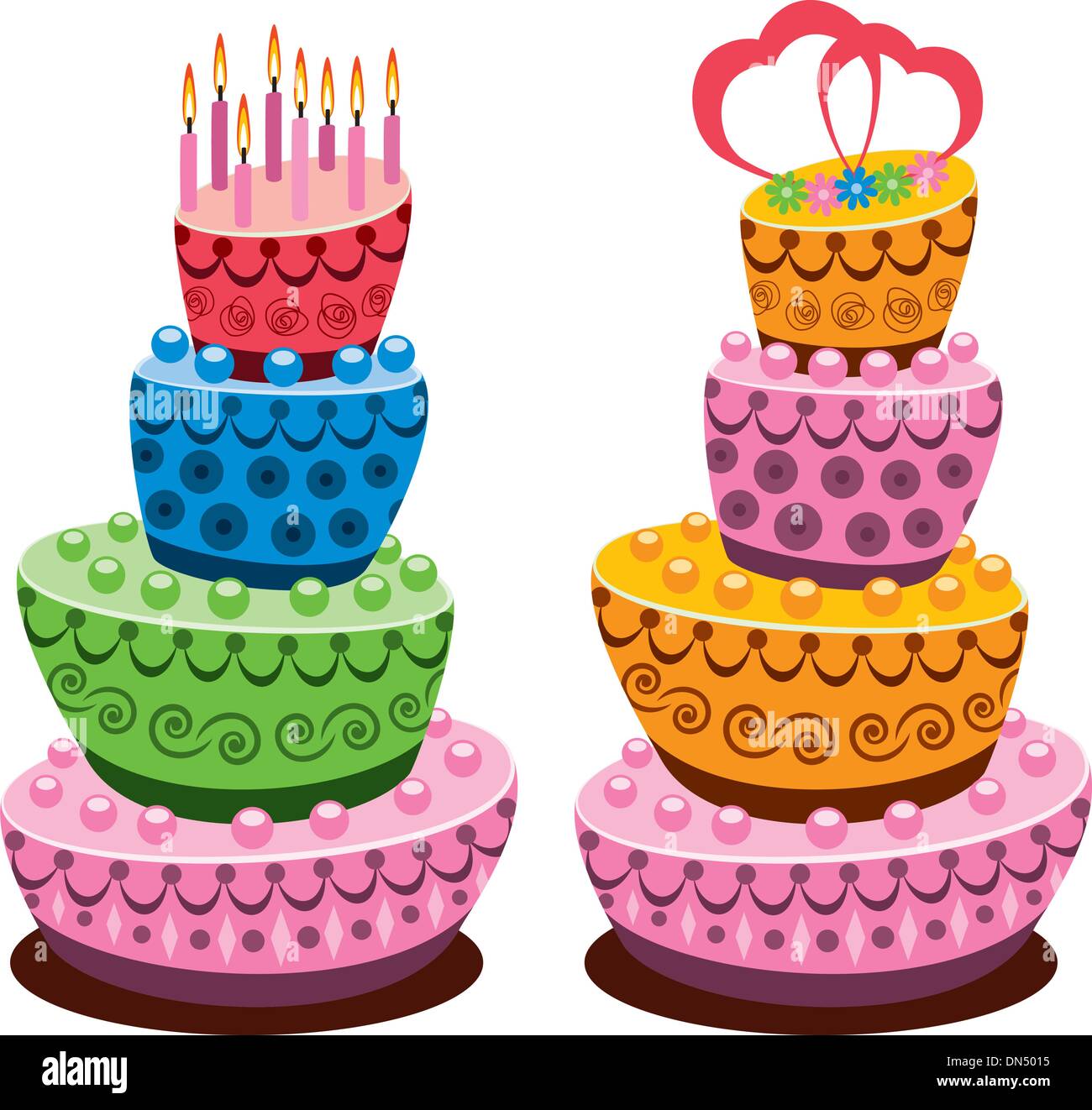 Compleanno di vettore e torte nuziali Illustrazione Vettoriale