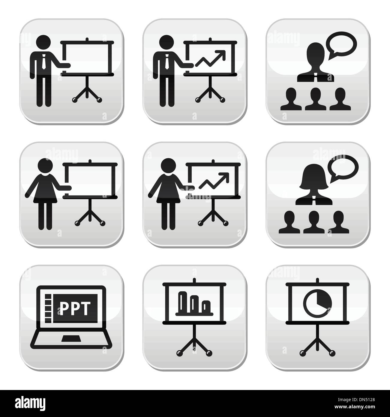 Presentazione aziendale, lezioni, il vettore rappresentativo del parlato di pulsanti Illustrazione Vettoriale