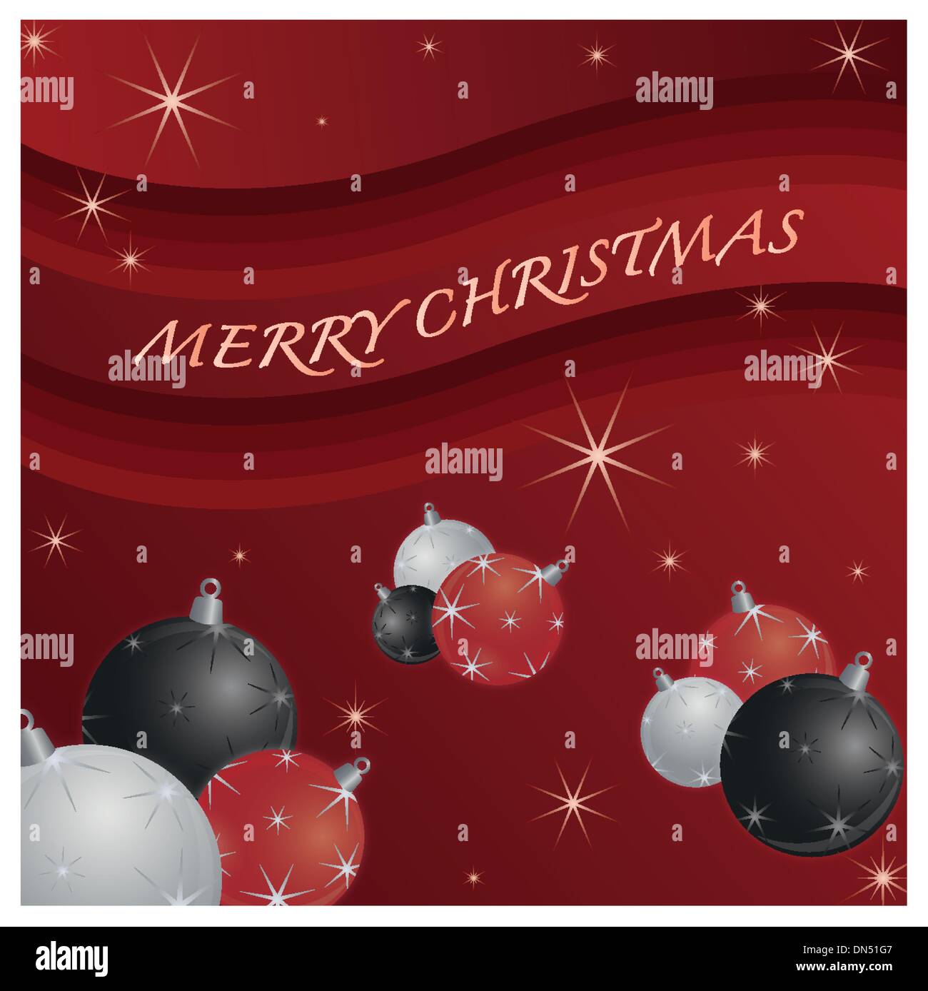 Scheda di natale su uno sfondo rosso con le palle di Natale con una s Illustrazione Vettoriale