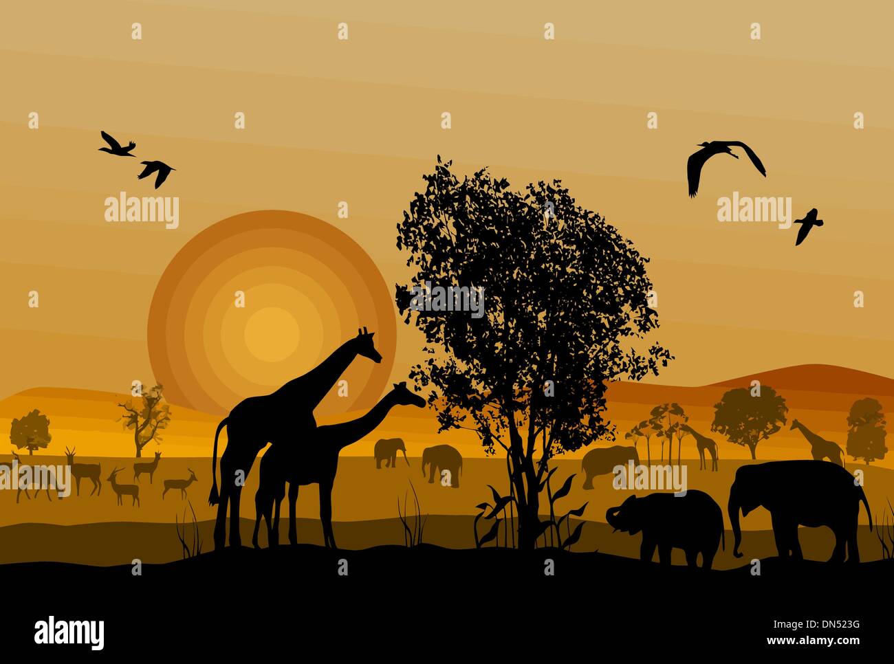 Silhouette di safari fauna animale Illustrazione Vettoriale