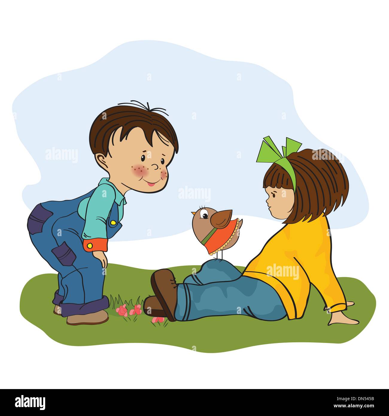Little Boy a giocare con una bambina Illustrazione Vettoriale