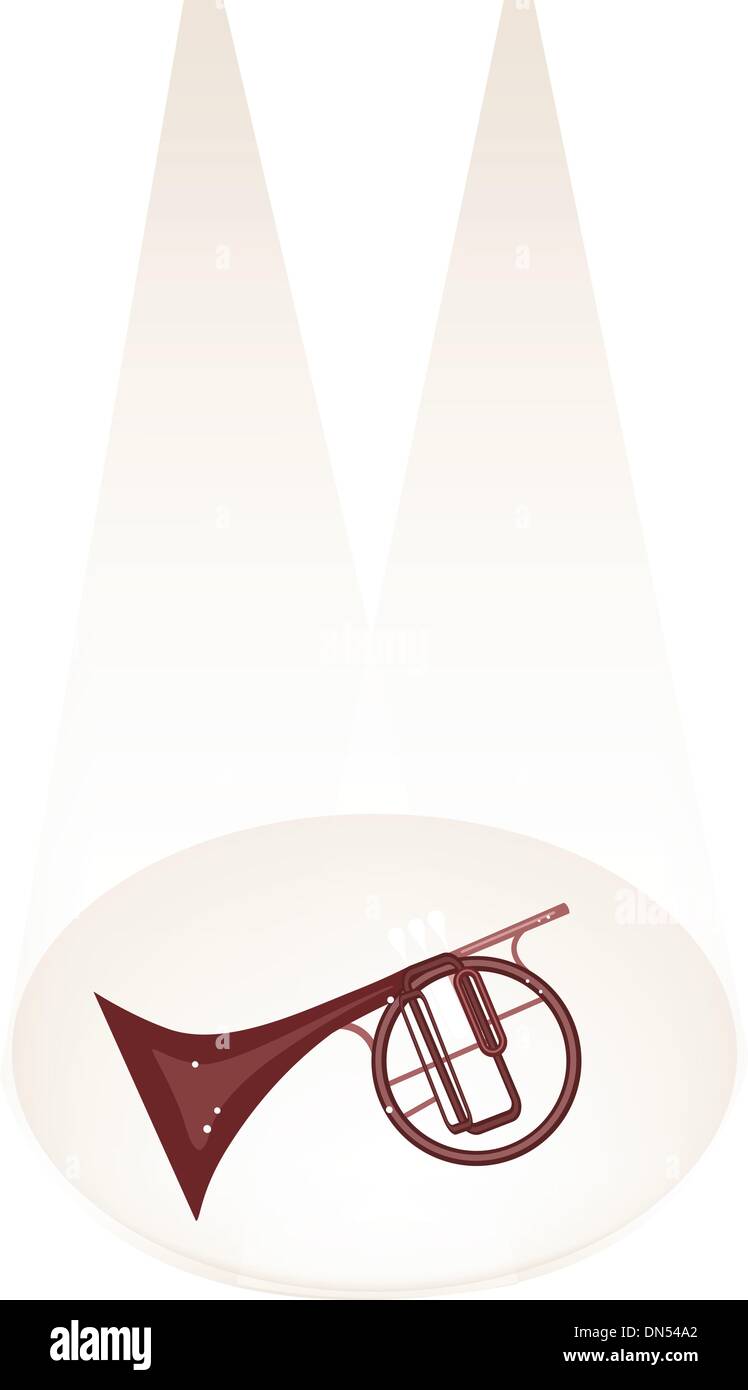 Un Musical Mellophone dritto sulla fase marrone sfondo Illustrazione Vettoriale