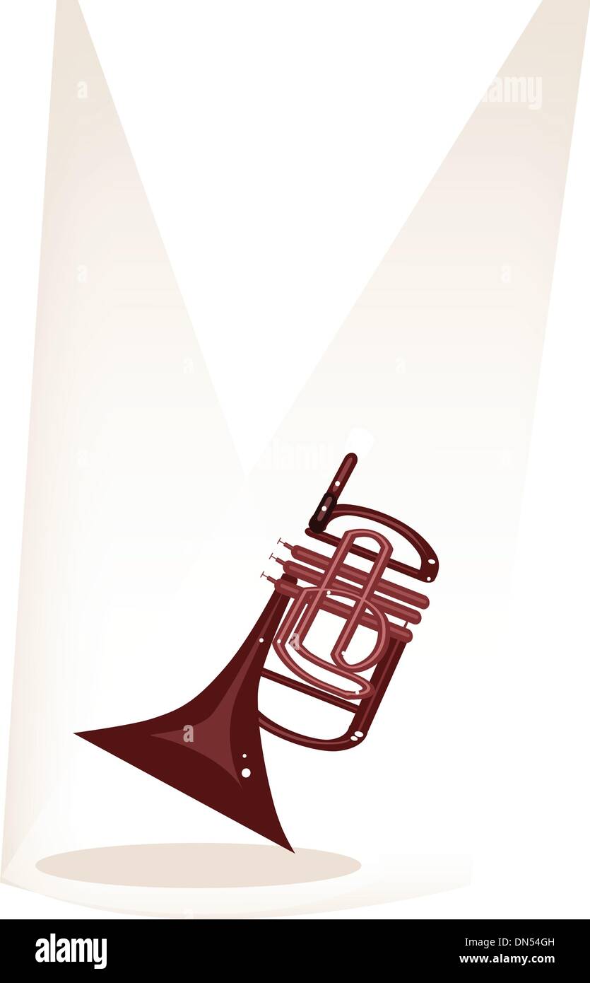 Un Musical Cornet sulla fase marrone sfondo Illustrazione Vettoriale