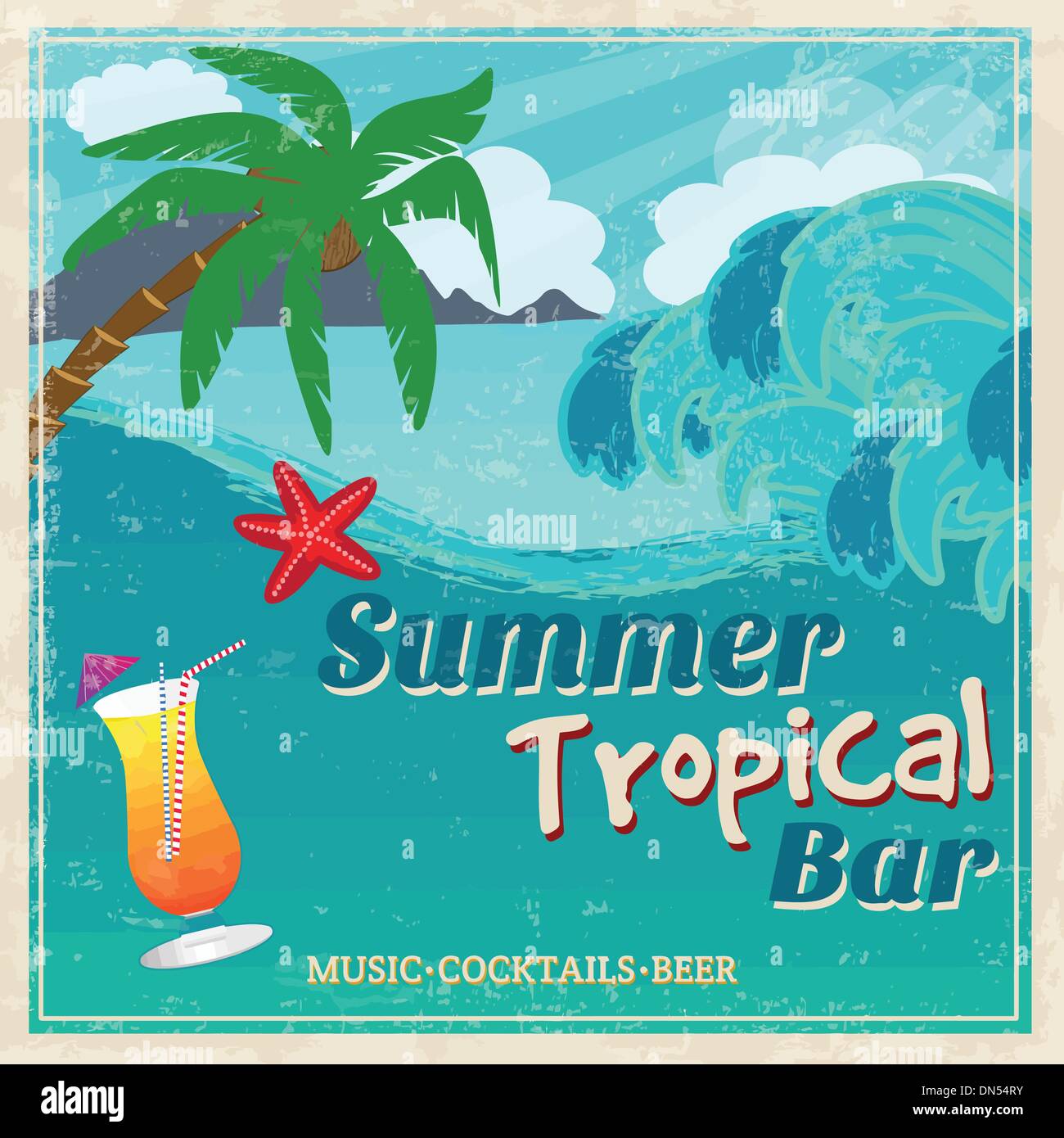 Poster vintage di seaside bar tropicale Illustrazione Vettoriale