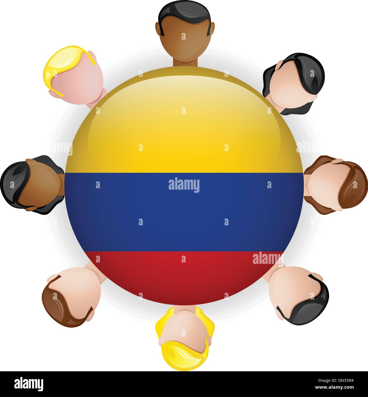 Colombia pulsante bandiera Teamwork gruppo persone Illustrazione Vettoriale