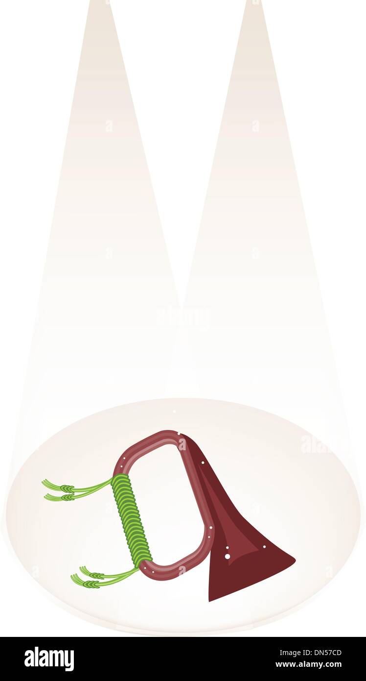 Un Musical Bugle sulla fase marrone sfondo Illustrazione Vettoriale