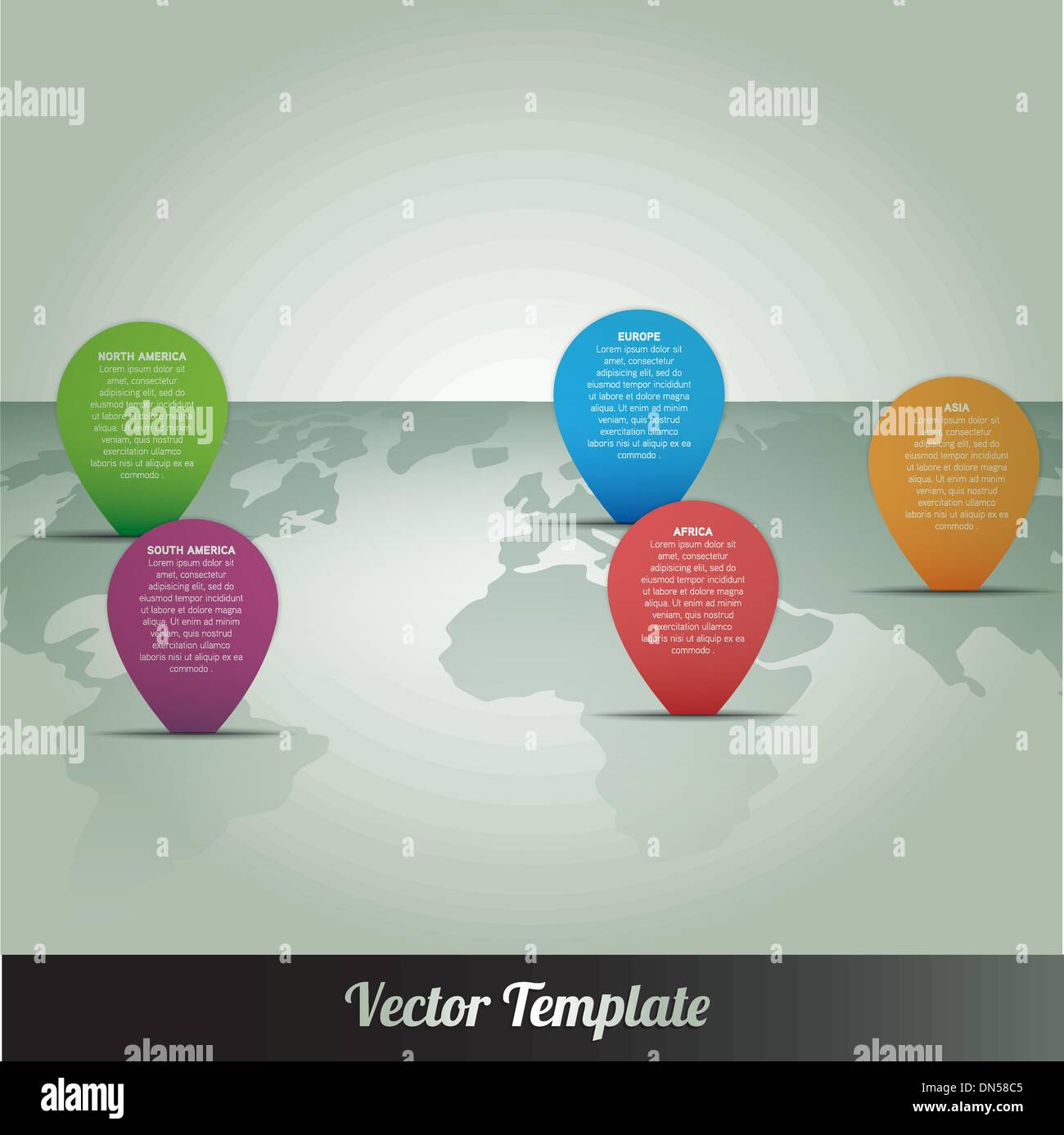 Informazioni continente Global mappa del mondo Illustrazione Vettoriale