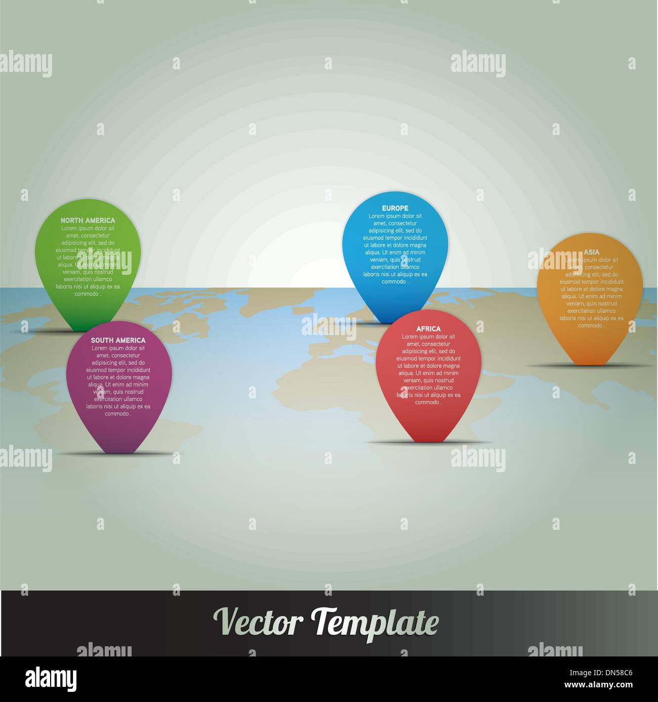 Informazioni continente Global mappa del mondo Illustrazione Vettoriale