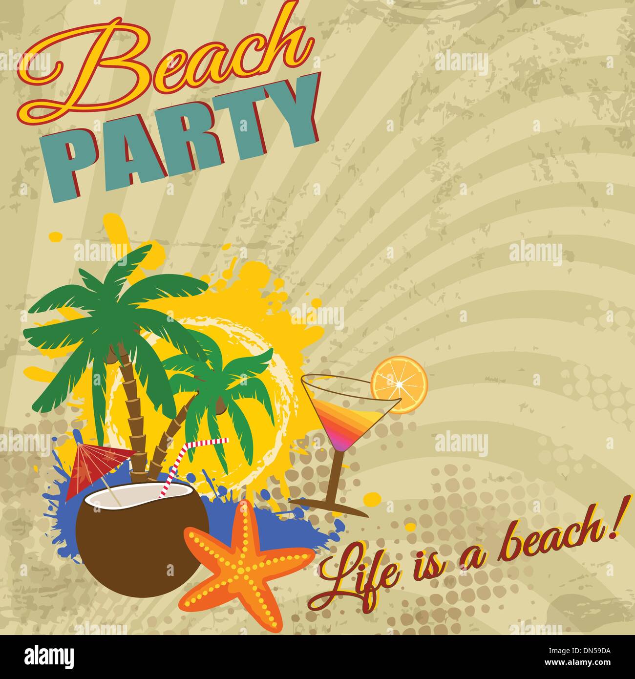 Vintage Beach Party Illustrazione Vettoriale