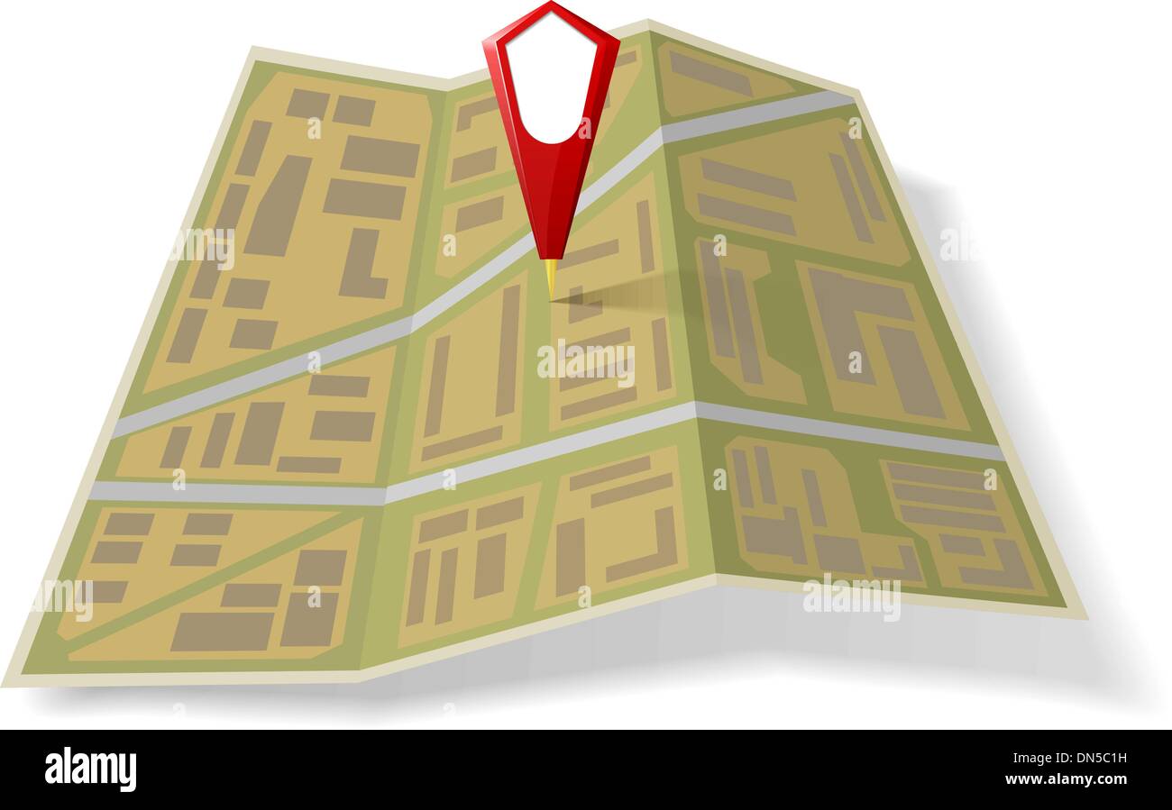 Mappa stradale con puntatore rosso Illustrazione Vettoriale