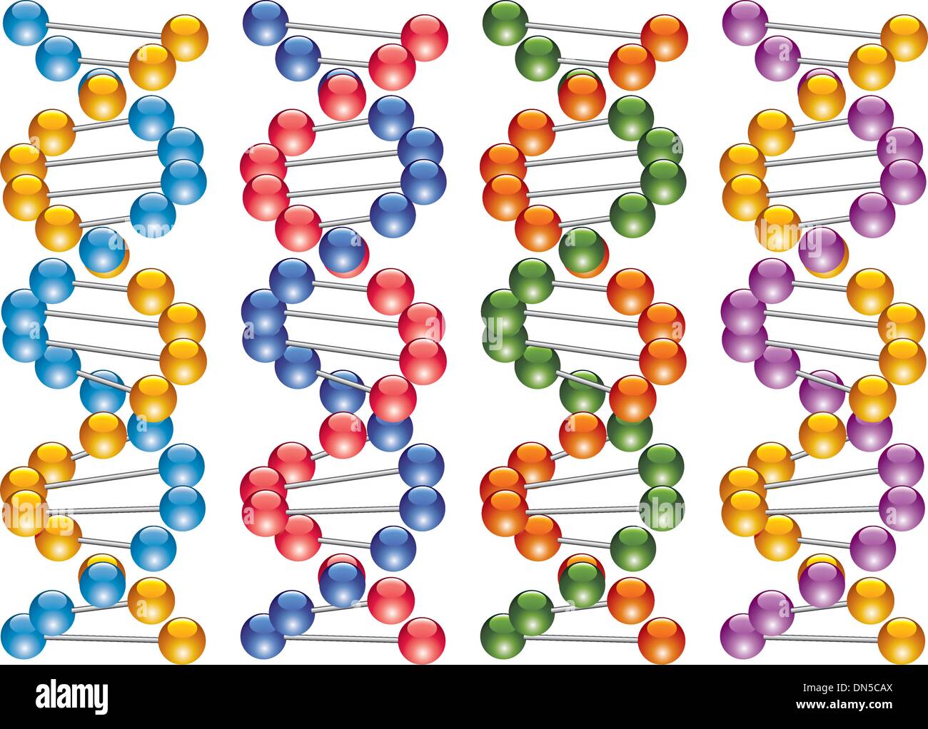 Set di colorati di filamenti di DNA Illustrazione Vettoriale