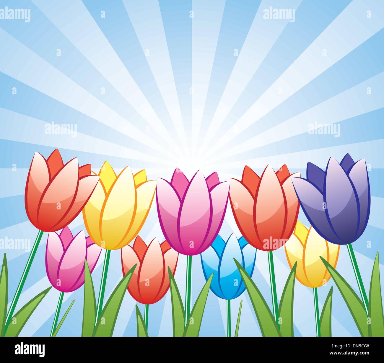 Vettore mazzo di tulipani colorati Illustrazione Vettoriale