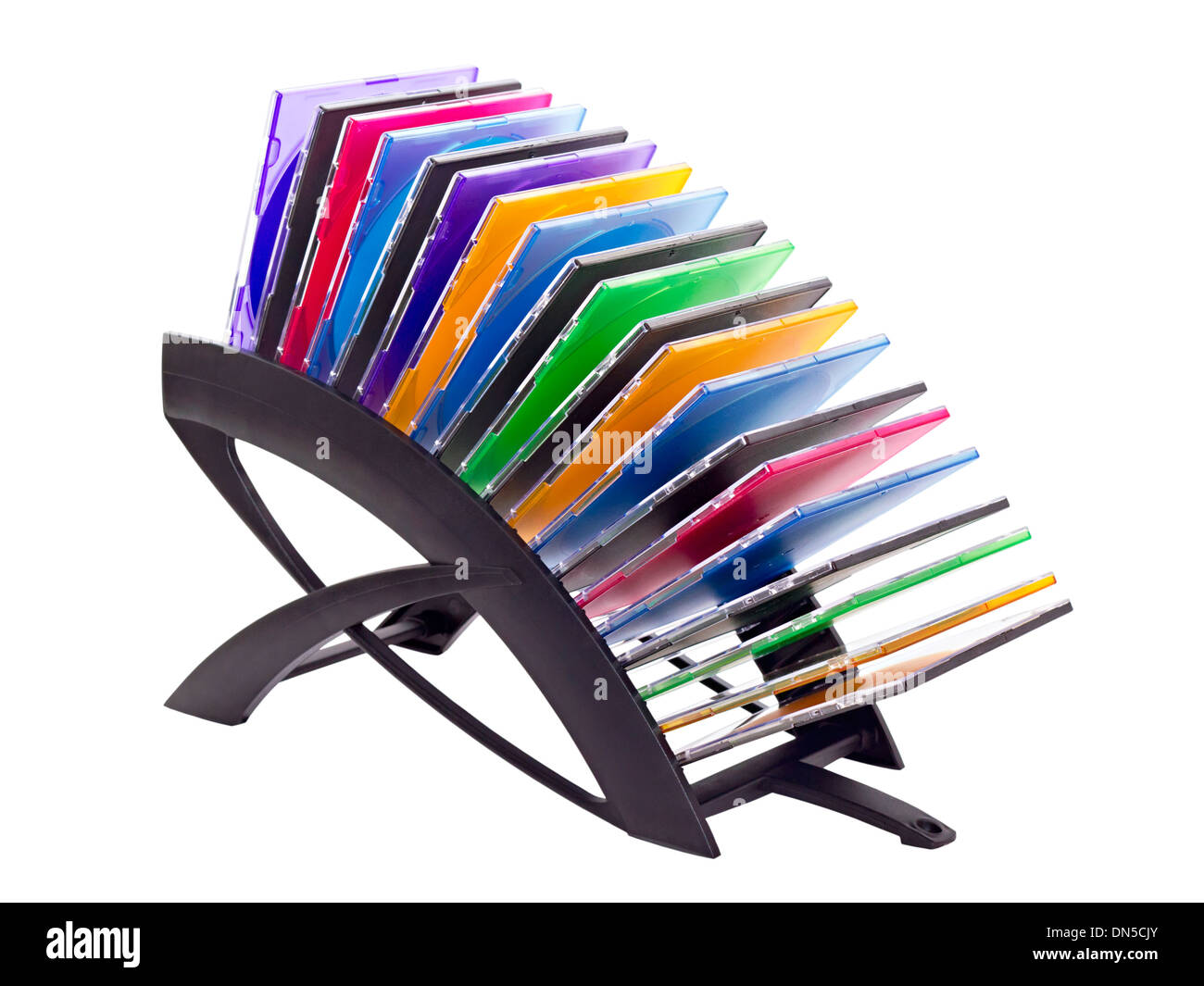 In plastica nera titolare con dvd isolati su sfondo bianco Foto Stock