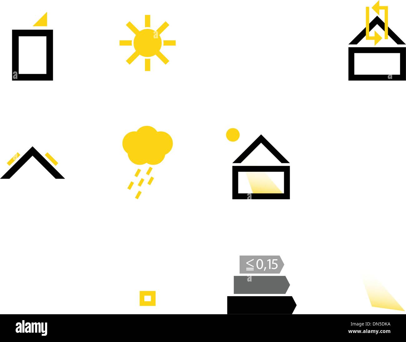 Casa Passiva icone isolato su bianco ( nero e giallo ) Illustrazione Vettoriale