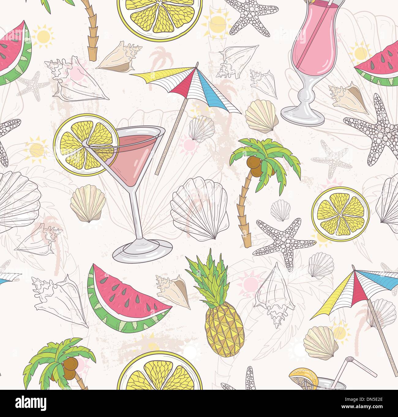 Carino estate configurazione astratta. Modello senza cuciture con cocktail Illustrazione Vettoriale
