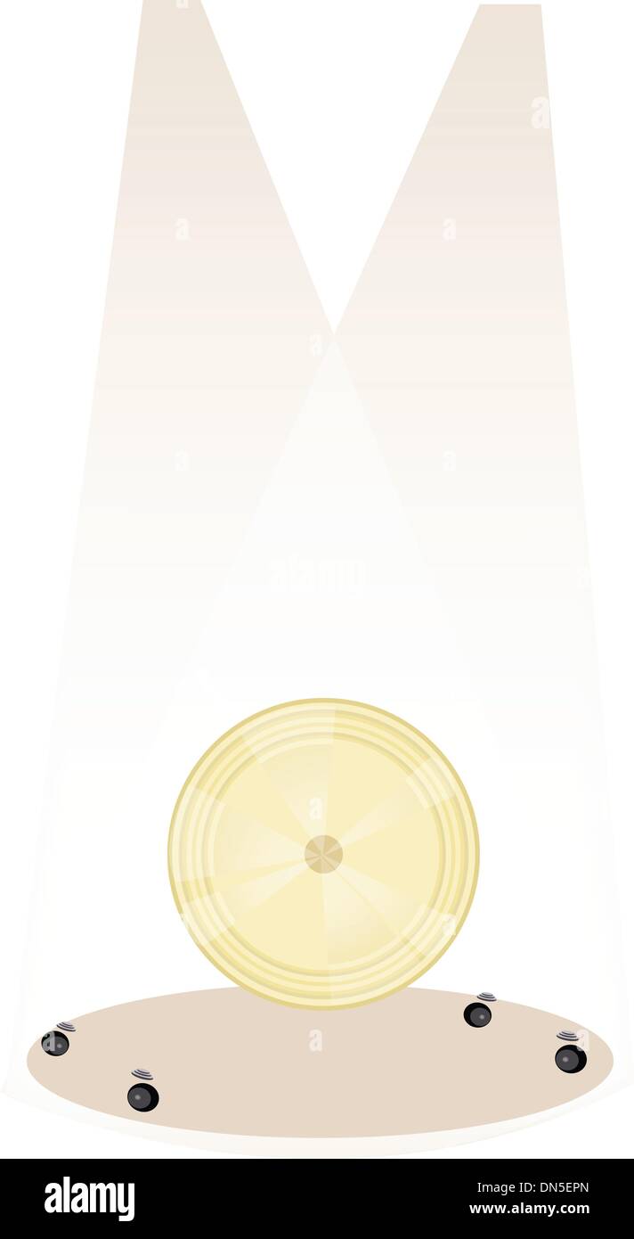 Un Musical Gong sulla fase marrone sfondo Illustrazione Vettoriale