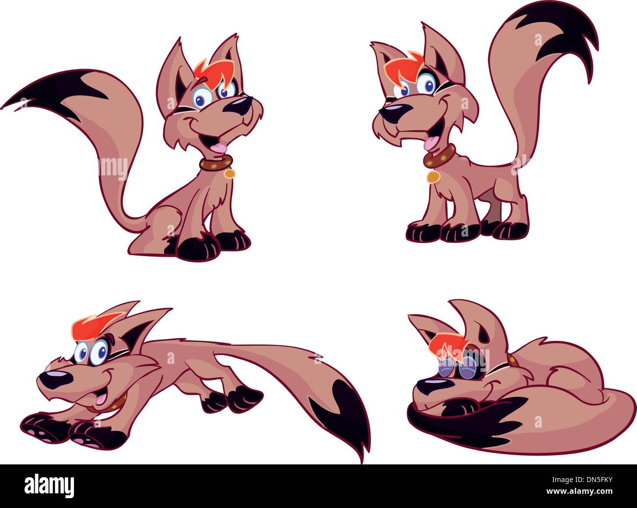 Simpatico cane bruno set di vettore Illustrazione Vettoriale