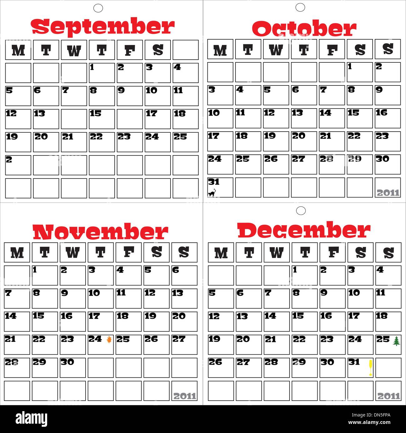 Gli ultimi quattro mesi di calendario per il 2011 Illustrazione Vettoriale