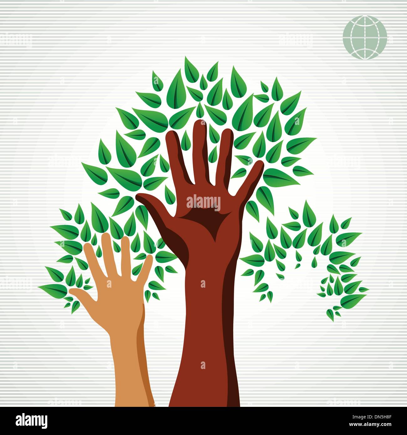 La diversità delle mani green concept tree Illustrazione Vettoriale