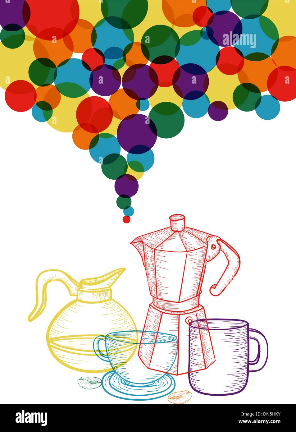 Colorato caffè sociale concetto di insieme Illustrazione Vettoriale