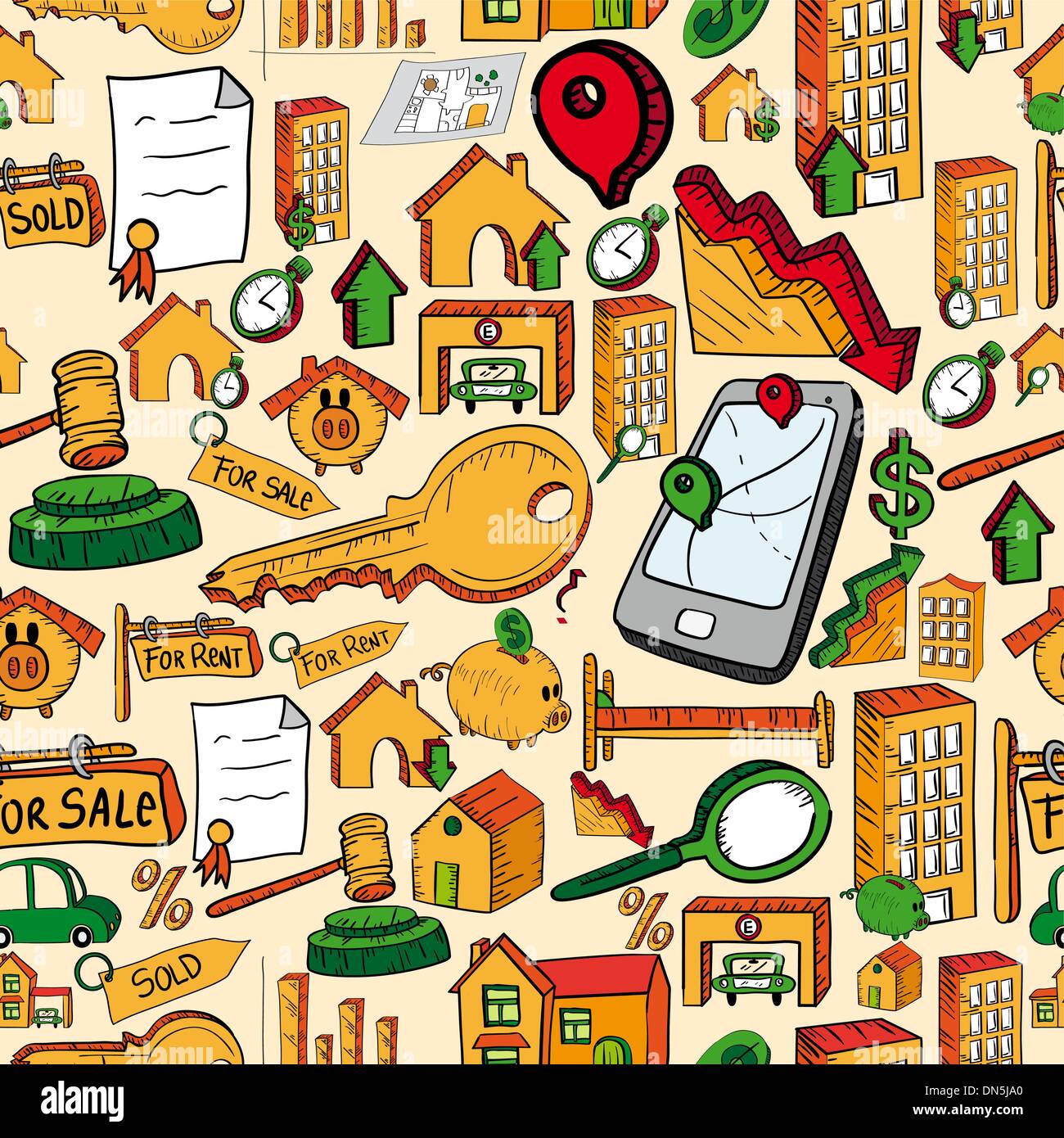 Real estate tree pattern senza giunture Illustrazione Vettoriale