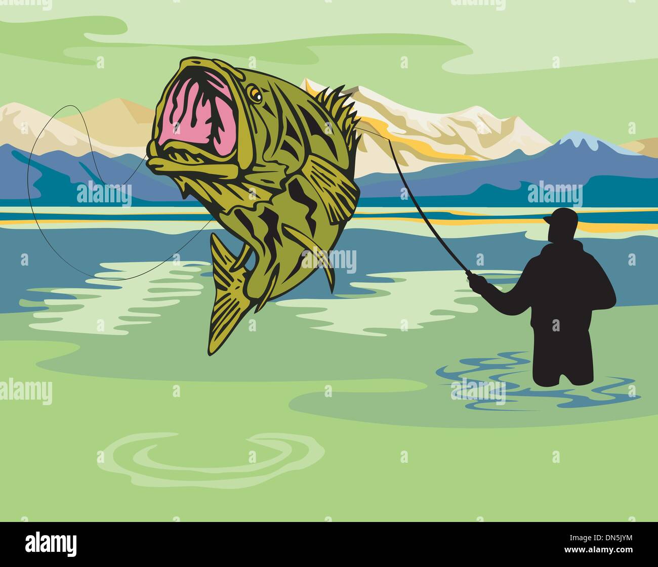 Largemouth bass jumping Illustrazione Vettoriale