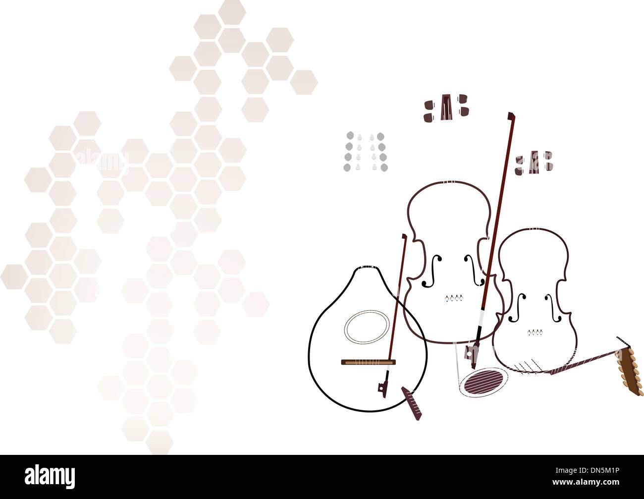 Antico strumento musicale stringhe su stadio bruno sullo sfondo Illustrazione Vettoriale