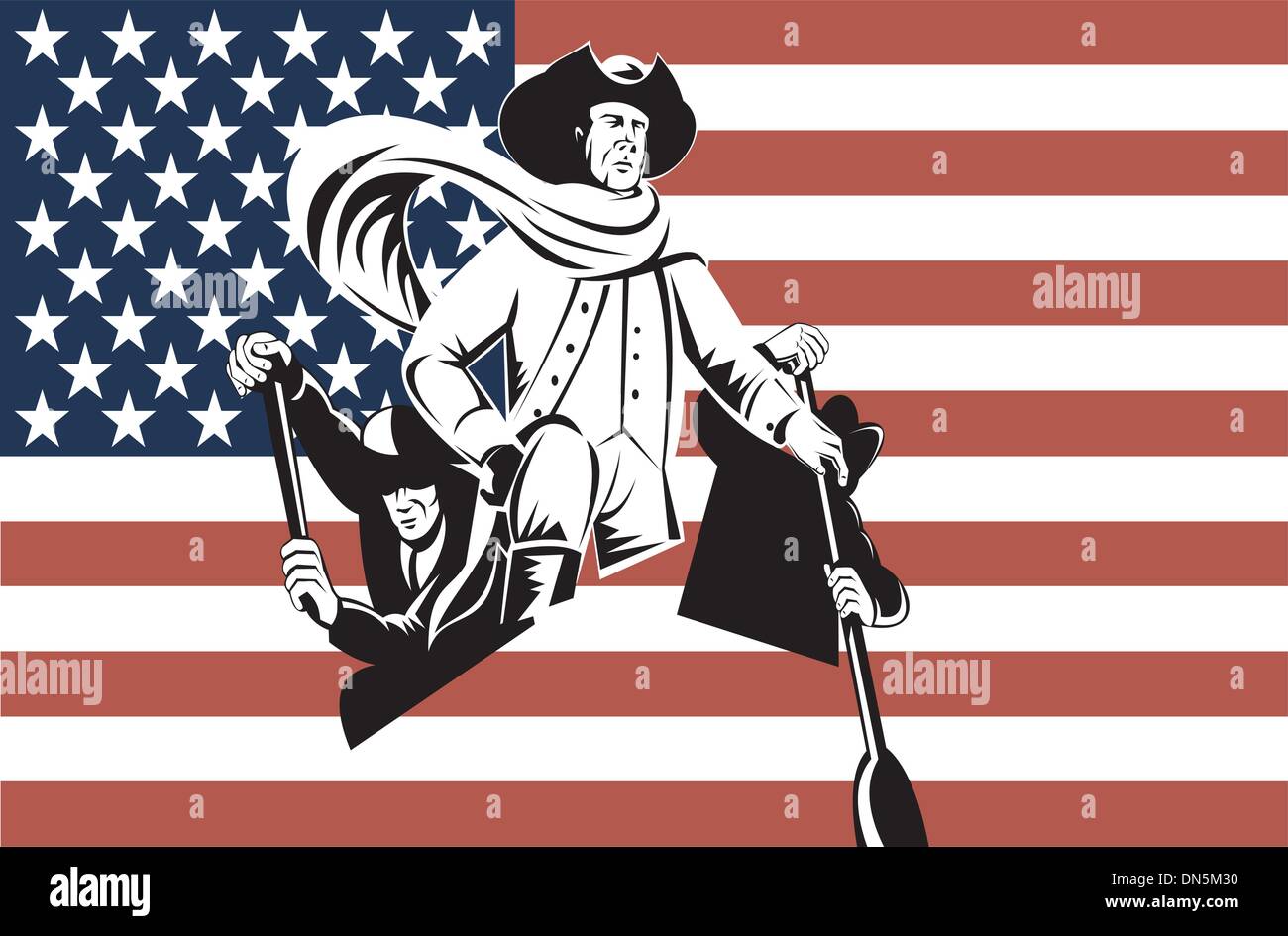 Rivoluzione Americana soldato bandiera generale Illustrazione Vettoriale