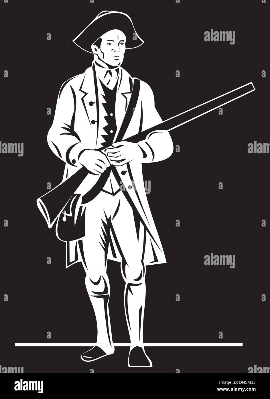 Rivoluzione Americana soldato patriot con musket Illustrazione Vettoriale