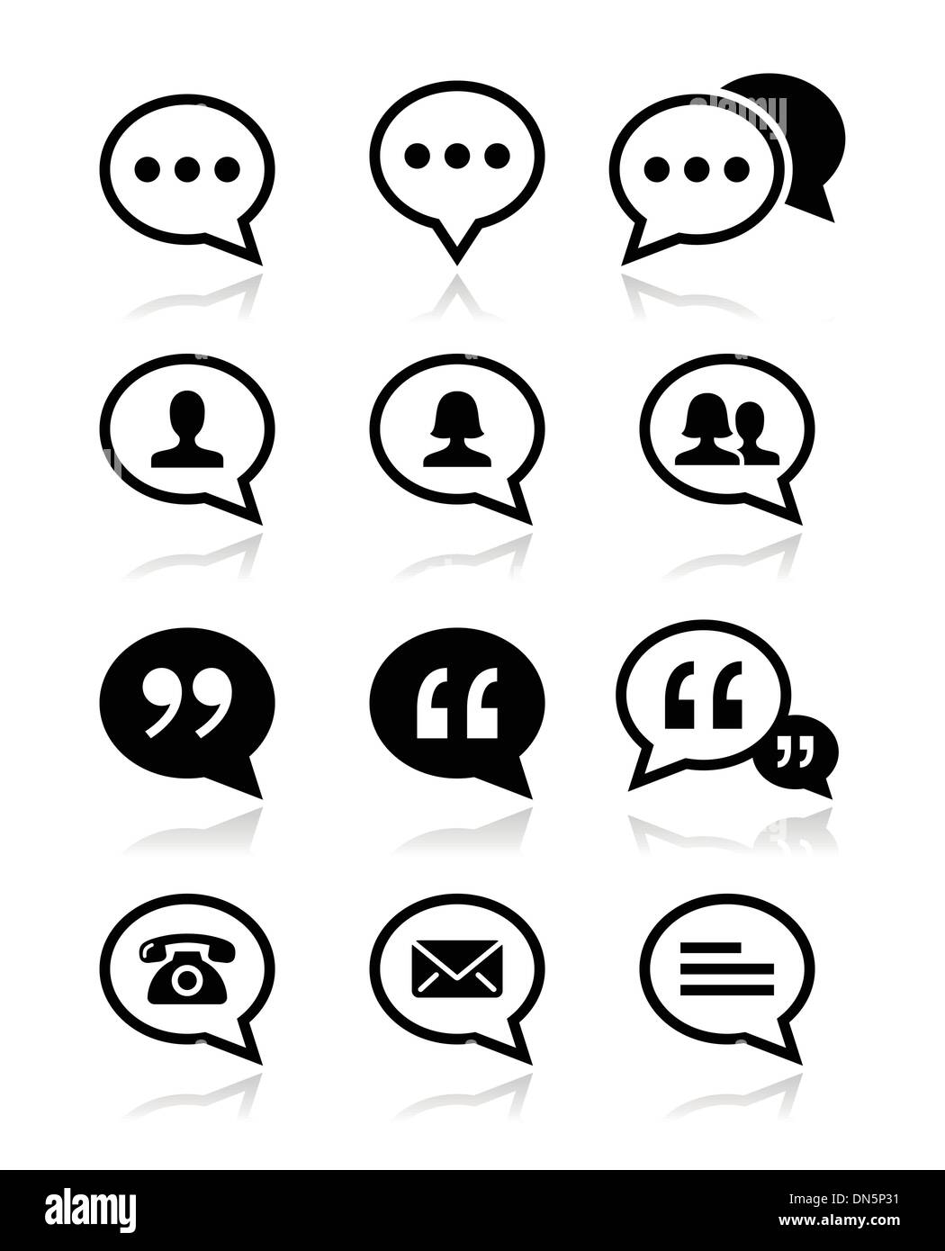 Discorso bolla, blog, contattare il vettore set di icone Illustrazione Vettoriale