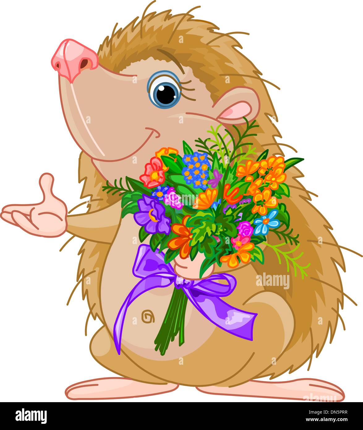 Carino piccolo porcospino dando un bouquet Illustrazione Vettoriale