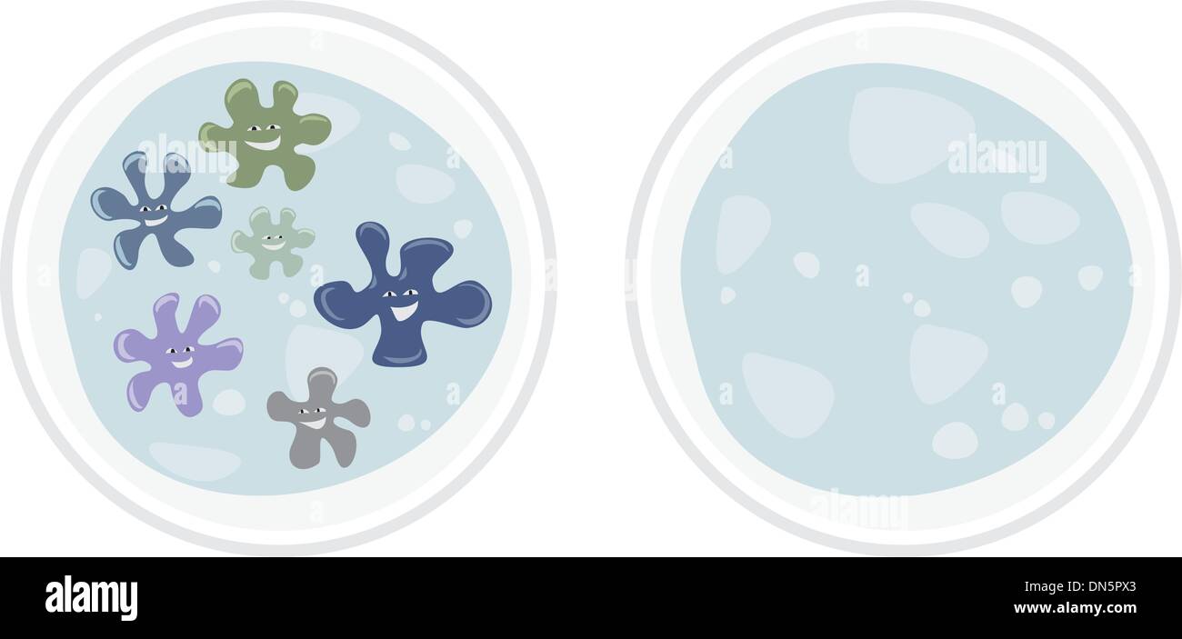 Felice, ridendo colorato bad microbi o cella di germi cartoon illustrazione vettoriale isolati su sfondo bianco Illustrazione Vettoriale
