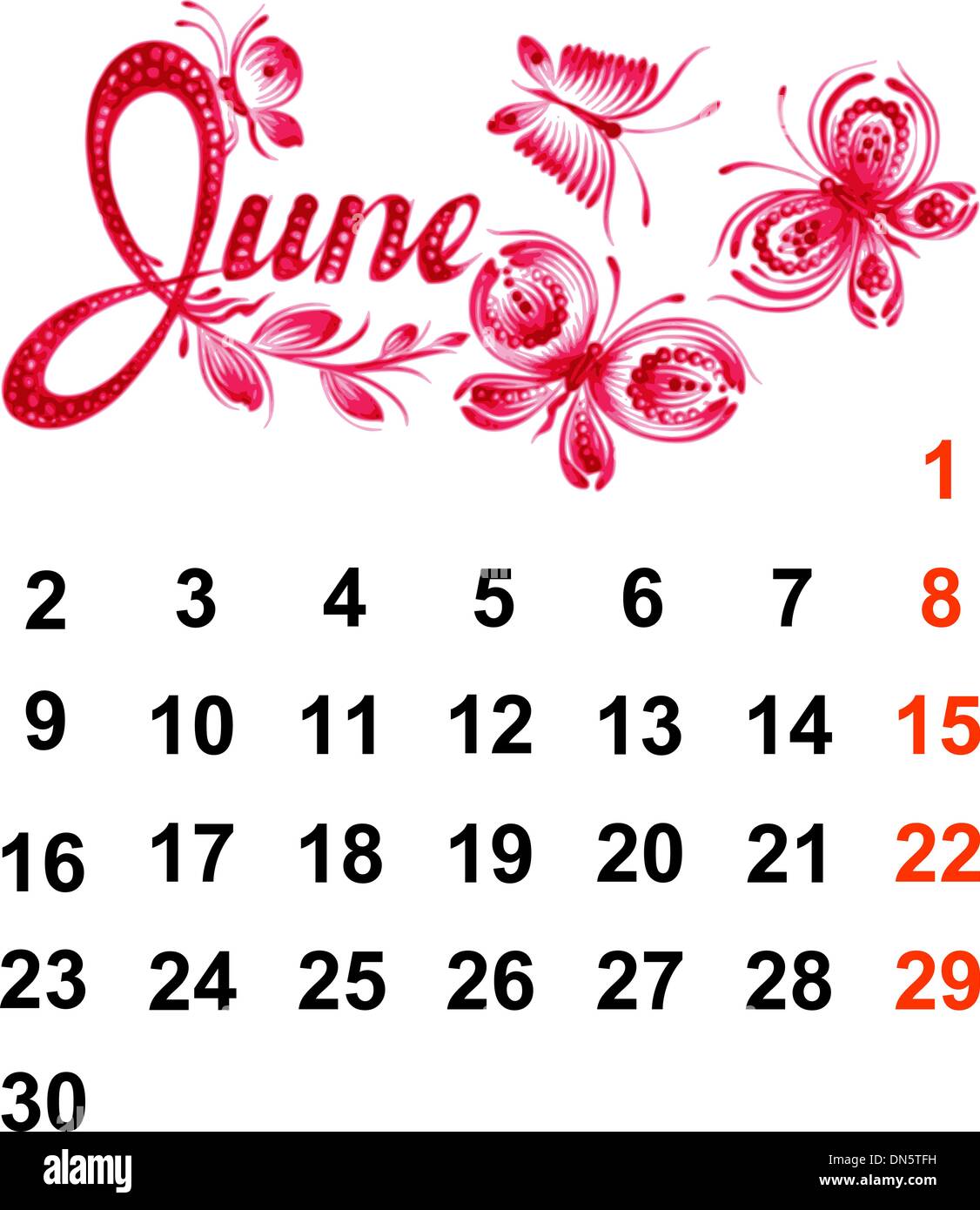 Calendario Giugno 2014 Illustrazione Vettoriale