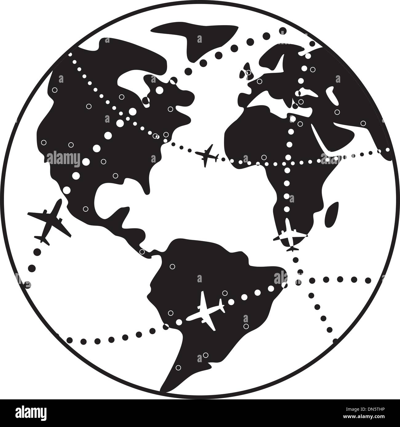 Il vettore aereo le traiettorie di volo su globo terrestre Illustrazione Vettoriale