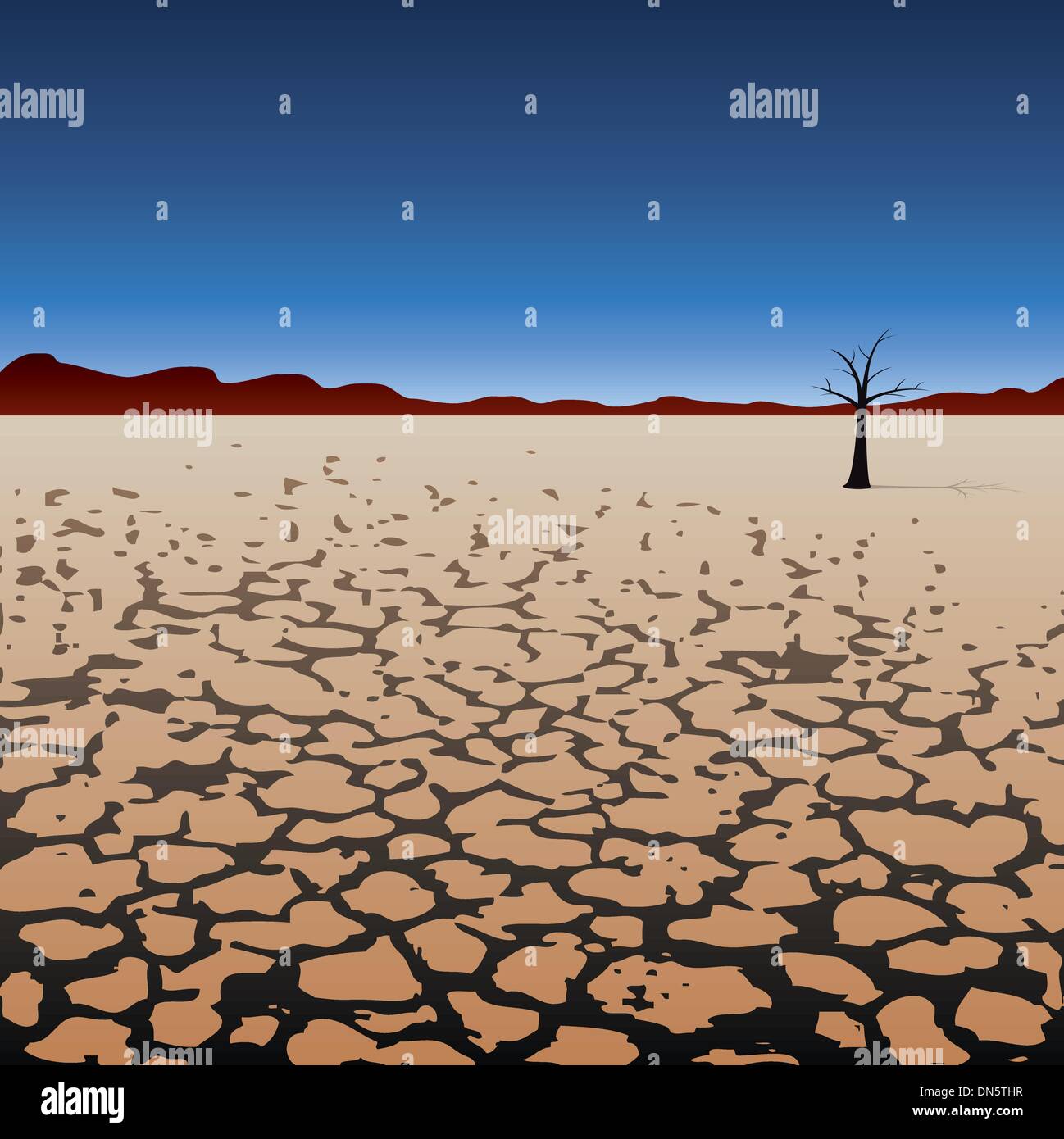 Vettore albero solitario nel deserto secco Illustrazione Vettoriale