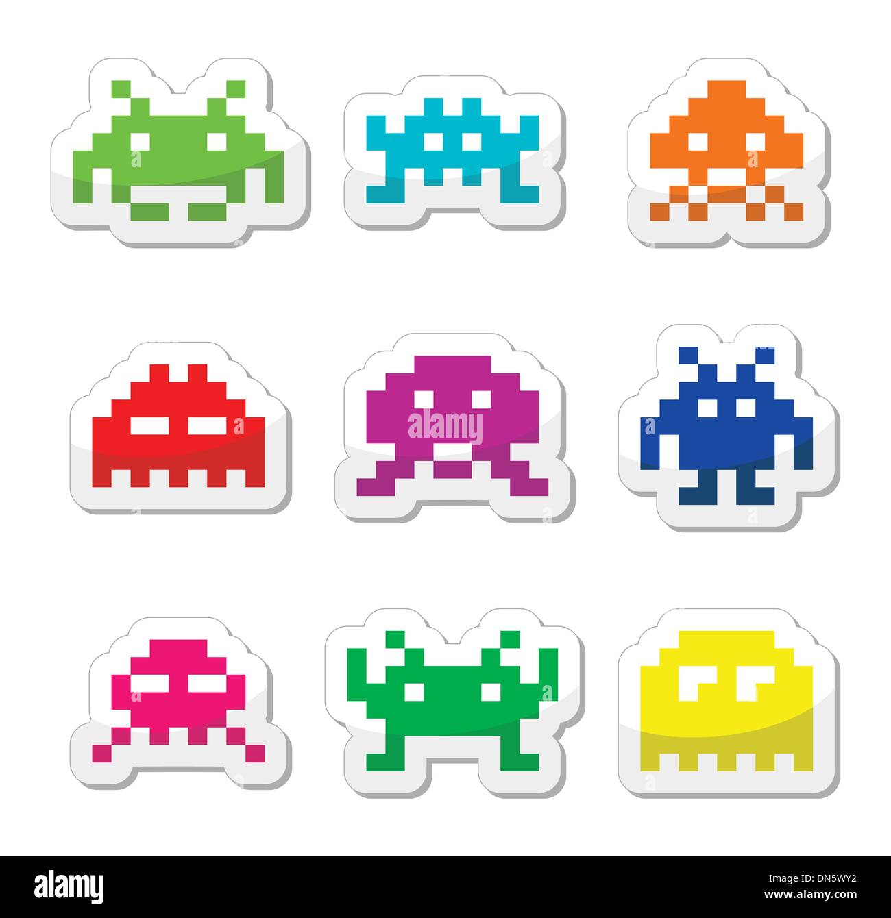 Space Invaders, 8bit alieni set di icone Illustrazione Vettoriale