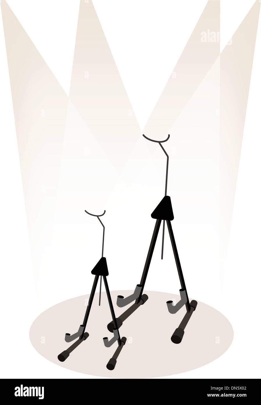 Due chitarra o violino Stand su marrone sfondo dello stadio Illustrazione Vettoriale