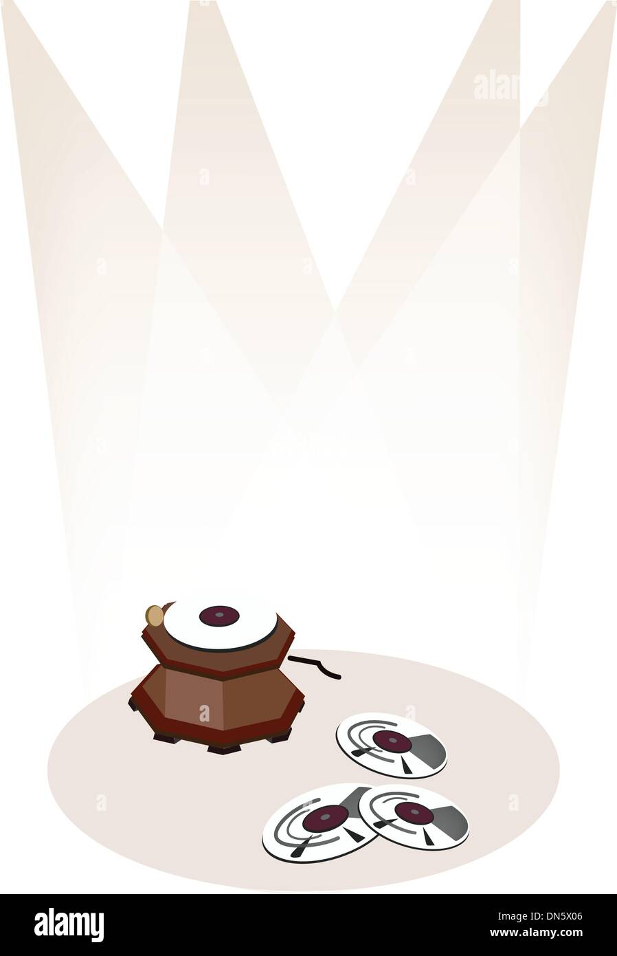 Un bellissimo grammofono Vintage marrone su sfondo dello stadio Illustrazione Vettoriale